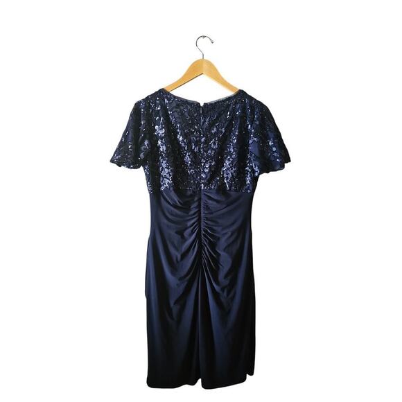 Alex Evenings sz 10 navy blue V-Neck Empire Waist Sheath Dress flutter  Sleeves